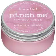 A closed container of Pink Me Dough.  The container is pink and has a silver metal lid. 