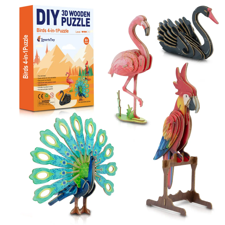 4 in 1 Bird 3D Wooden Puzzle