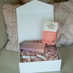 TLC gift box including cup of love tea, bath bombs, feel good potion and lip balm