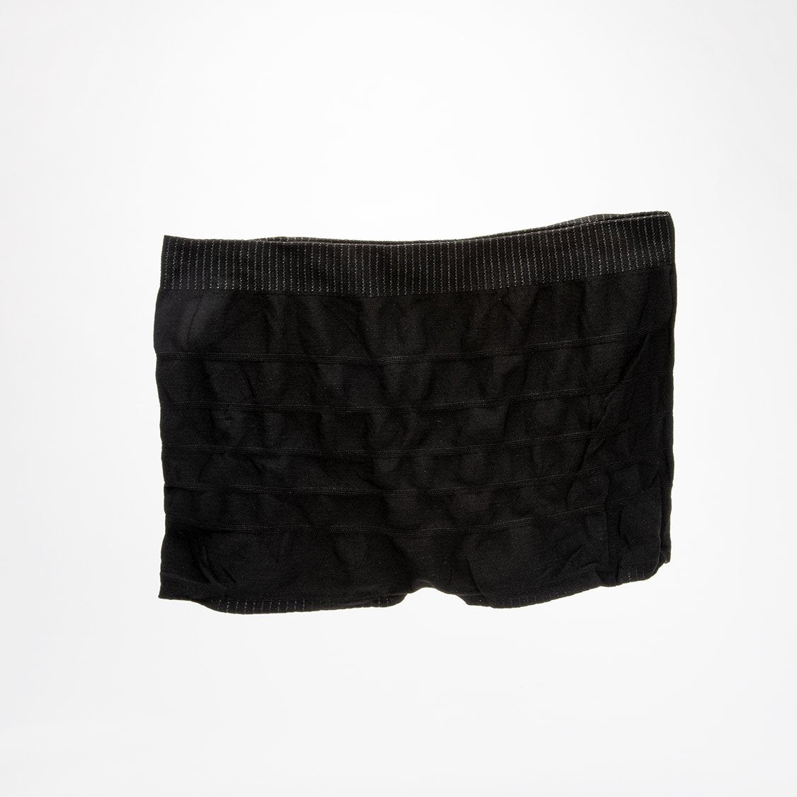 A pair of postpartum underwear in black. 